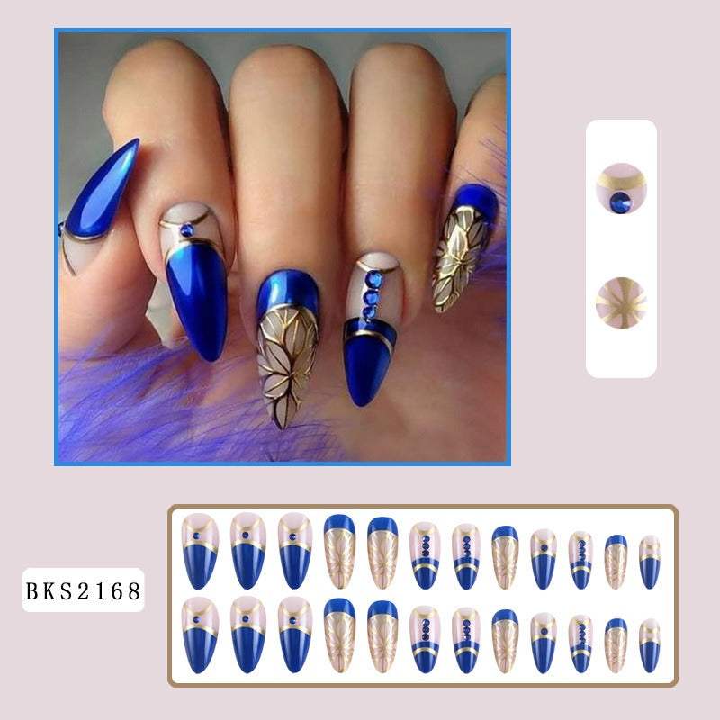 Cross-border palace style diamond wearable nail patches long gold foil nail polish wearable nail patches
