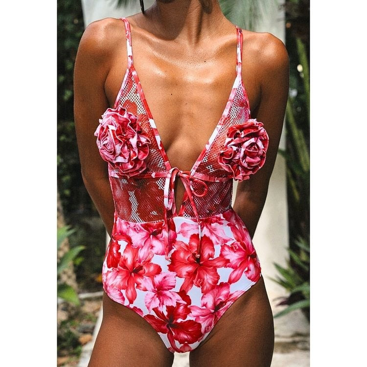 Close fitting fashionable design one-piece swimsuit, women's printed swimsuit