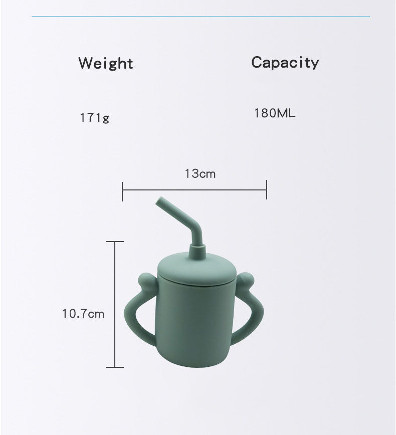 Children's Silicone Water Cup With Straw Silicone Anti-Drop Water Cup Leak-Proof Binaural Training Learning Drinking Cup