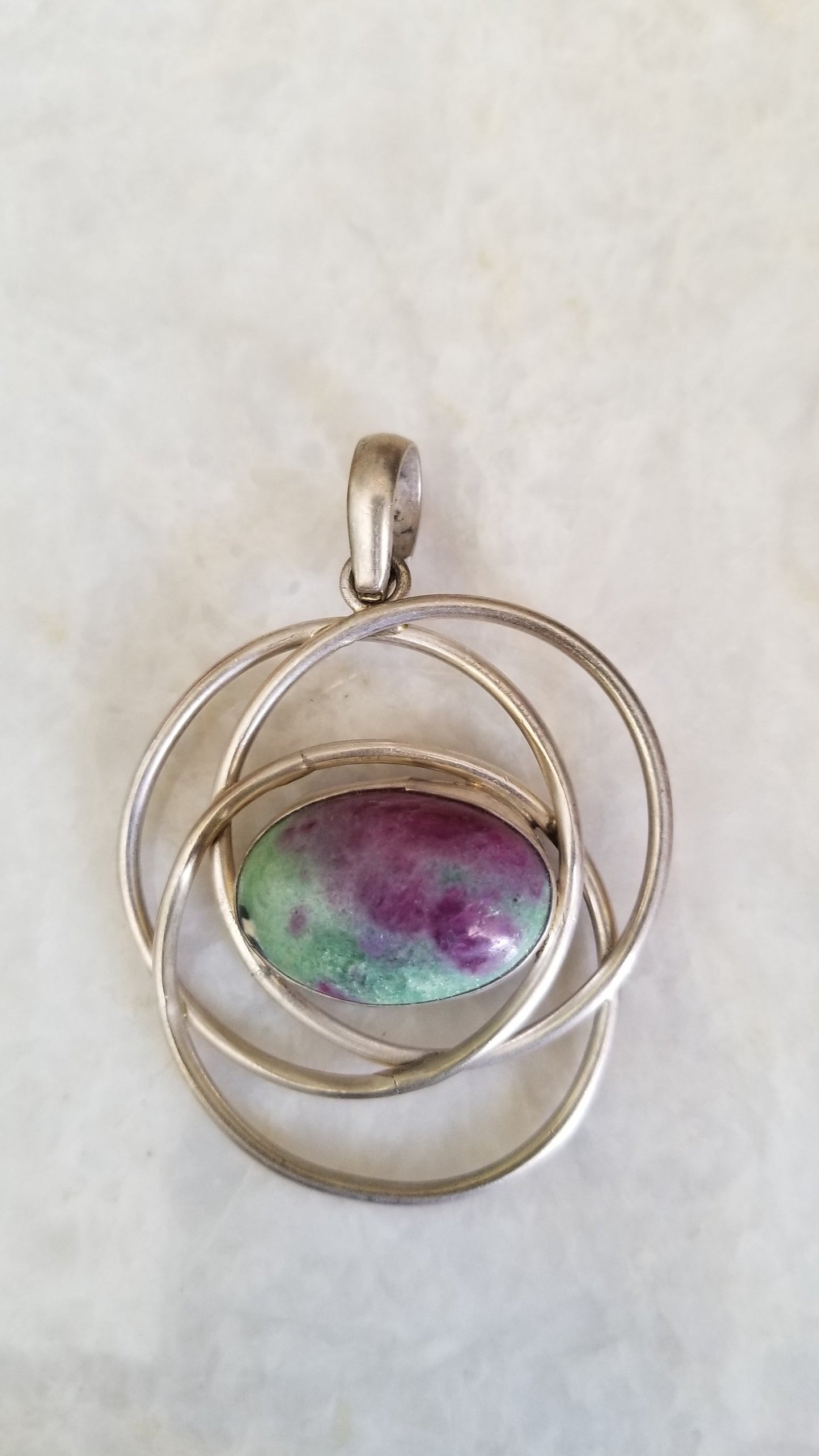 Hand wrapped Natural Ruby Zoisite Unique Silver Pendant