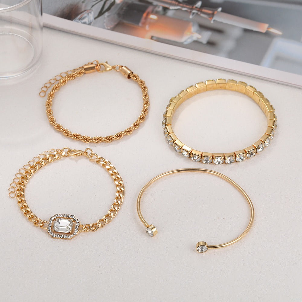 New Full Diamond Bracelet and Bracelet Set of 4 pieces for Women with a Retro Style, Light Luxury, and High end Decoration