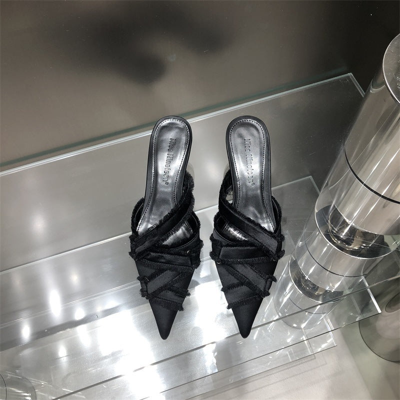 High-heeled slippers European and American fashion pure and sweet style Baotou versatile girls' shoes