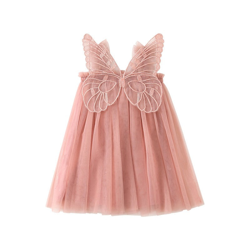 New Baby Girl Clothes Solid Color Flying Sleeve Butterfly Wing Decorative Little Girls Dress Sweet Princess Baby Dresses