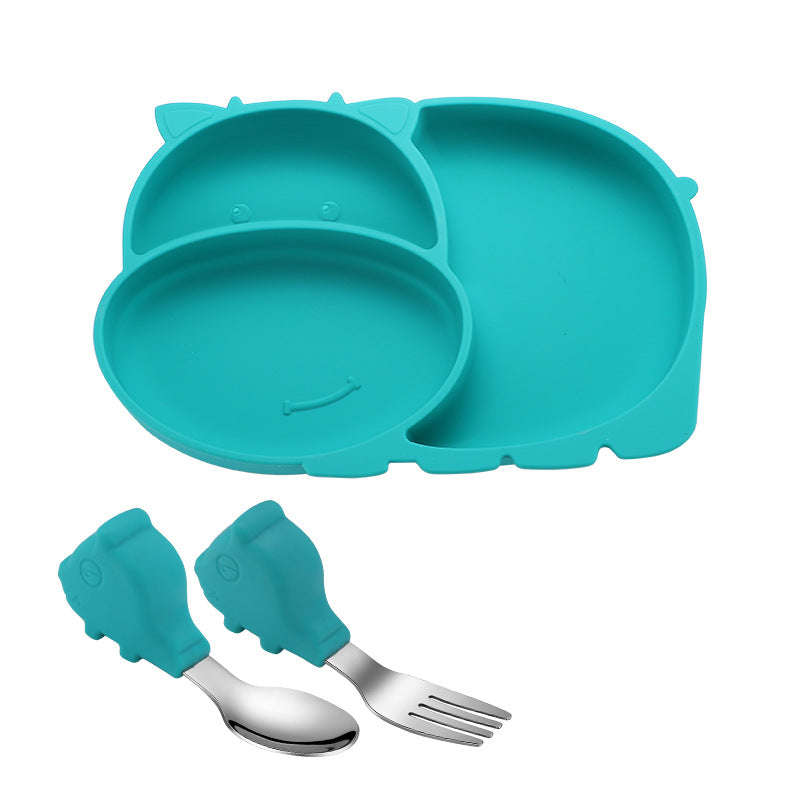Baby All-In-One With Suction Cup Compartment Food Supplement Bowl Fork Spoon Feeding Tableware Set Children's Silicone Dinner Plate