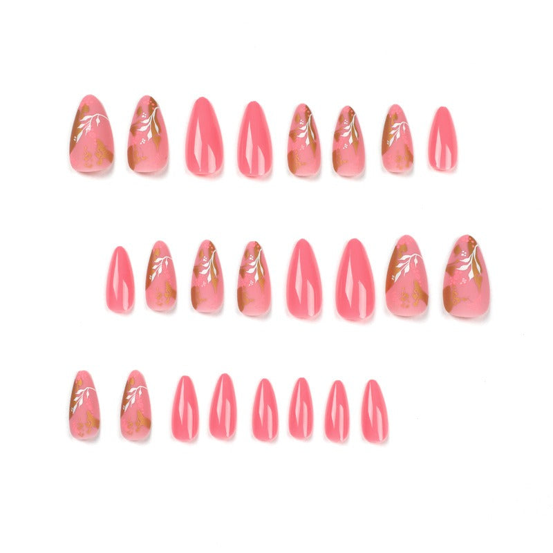Manicure Wearable Nails Pink Nails Dot Ink Gold Foil Nail Art Stickers White Flower Nail Stickers Removable Nail