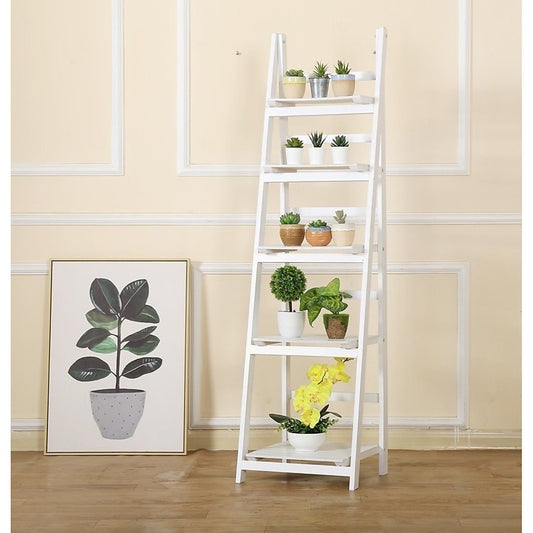 5 Tier Wooden Ladder Shelf Stand Storage Book Display Rack - White - Chanel - byDesign Exclusive Finds