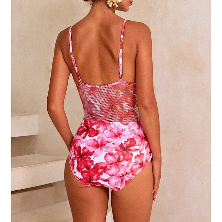 Close fitting fashionable design one-piece swimsuit, women's printed swimsuit