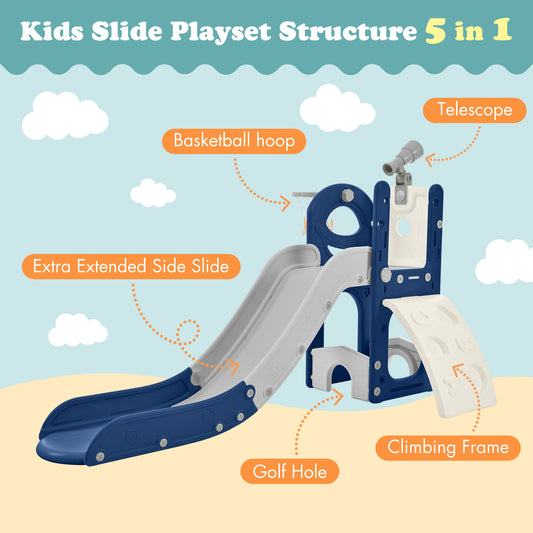 Freestanding Spaceship Set with Slide, Telescope and Basketball Hoop, Golf Holes for Toddlers, Kids Climbers Playground