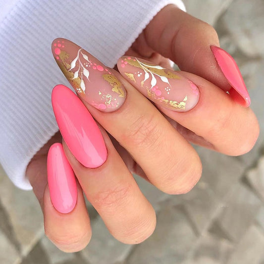 Manicure Wearable Nails Pink Nails Dot Ink Gold Foil Nail Art Stickers White Flower Nail Stickers Removable Nail