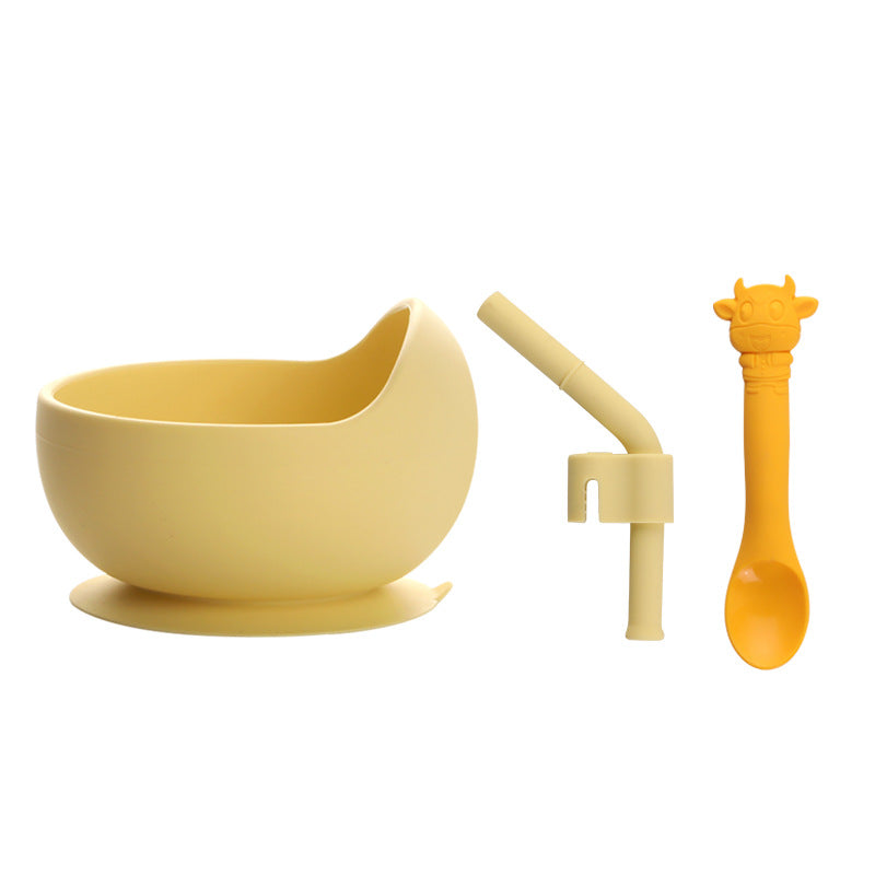 Children's Full Silicone Bowl Sucker Learning To Eat Training Meal Bowl Adsorption Baby Spoon Fork Meal Set Kindergarten Bowl Plate