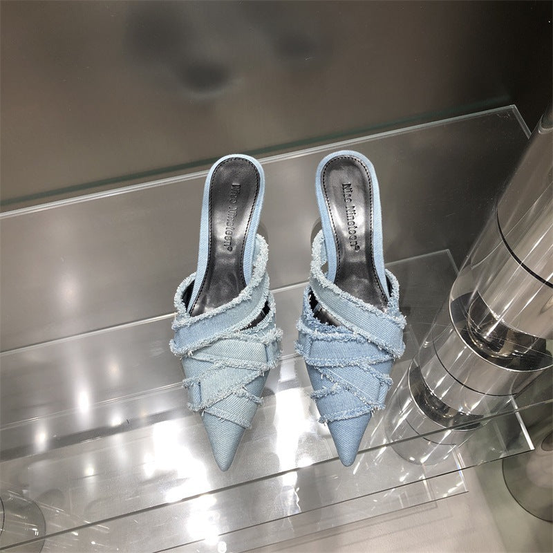 High-heeled slippers European and American fashion pure and sweet style Baotou versatile girls' shoes