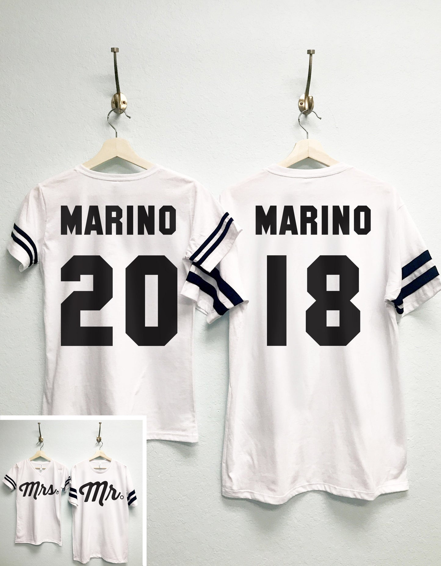 MRS Bride Shirt + MR Groom Tees CUSTOM Names & Numbers Shirts Set