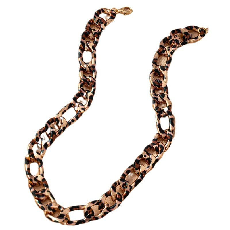 European and American trendy fashion choker leopard print short thick chain choker necklace short jewelry