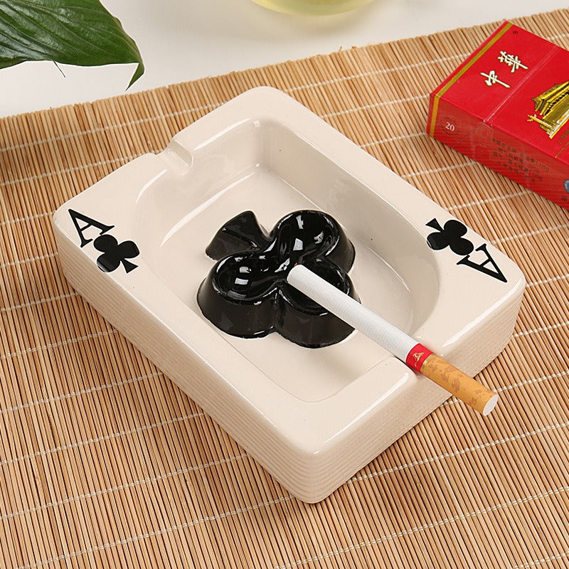 Creative hand drawn poker ceramic ashtray