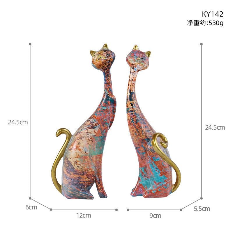 1Pcs European style oil painting couple cat animal ornaments, living room TV cabinet, foyer wine cabinet decoration, resin crafts - Chanel - byDesign Exclusive Finds