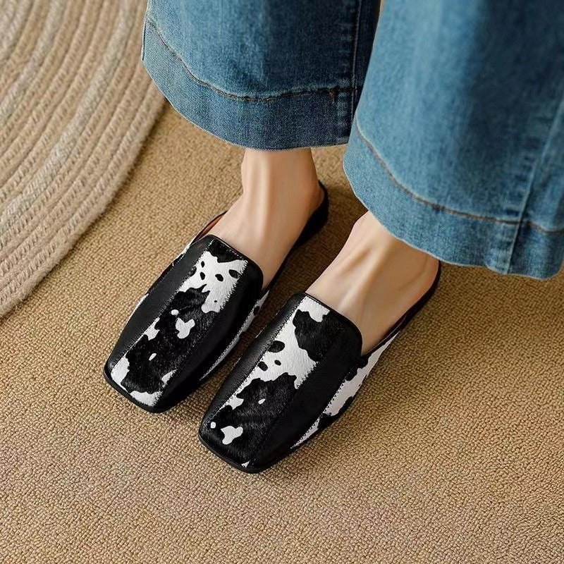 Colored Baotou Lazy Square Headed Thick Heel Half Slippers for Women's Outwear Fashion Muller Shoes