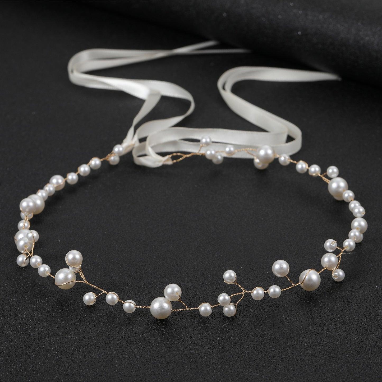Bride Wedding Hair Accessories Simple Pearl Soft Chain Headband