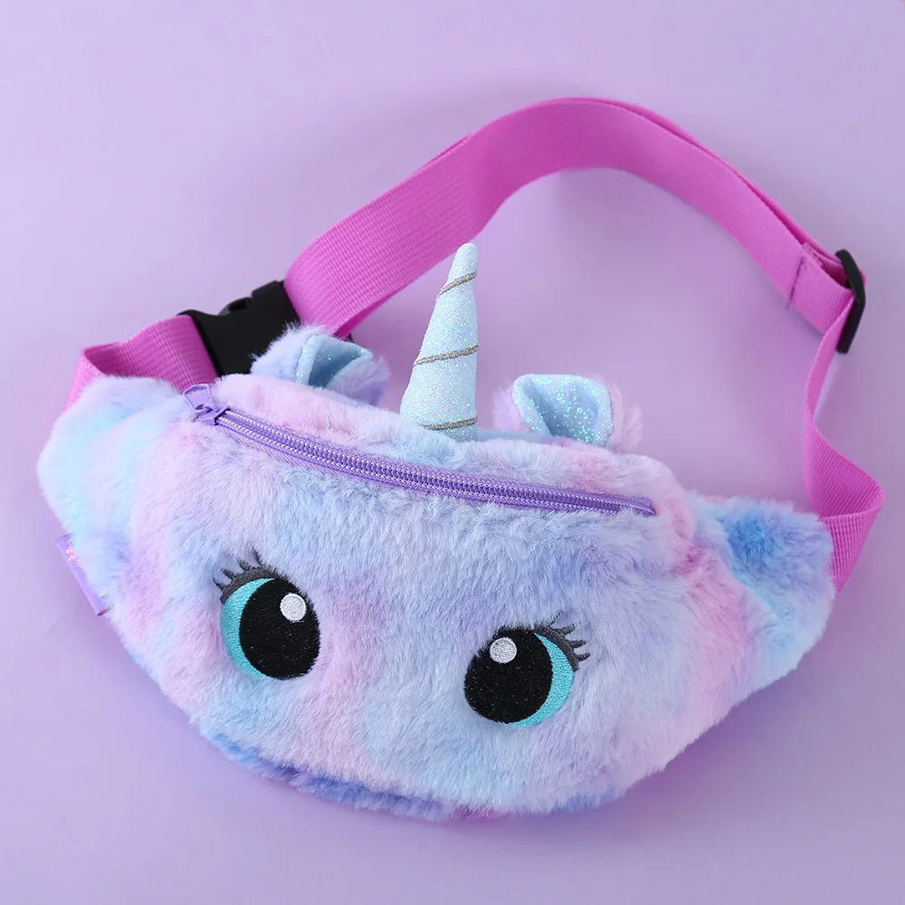 Cute Unicorn Children's Fanny Pack Girls Waist Bag Plush Toys Belt Gradient Color Chest Bag Cartoon Coin Purse Travel Chest Bag
