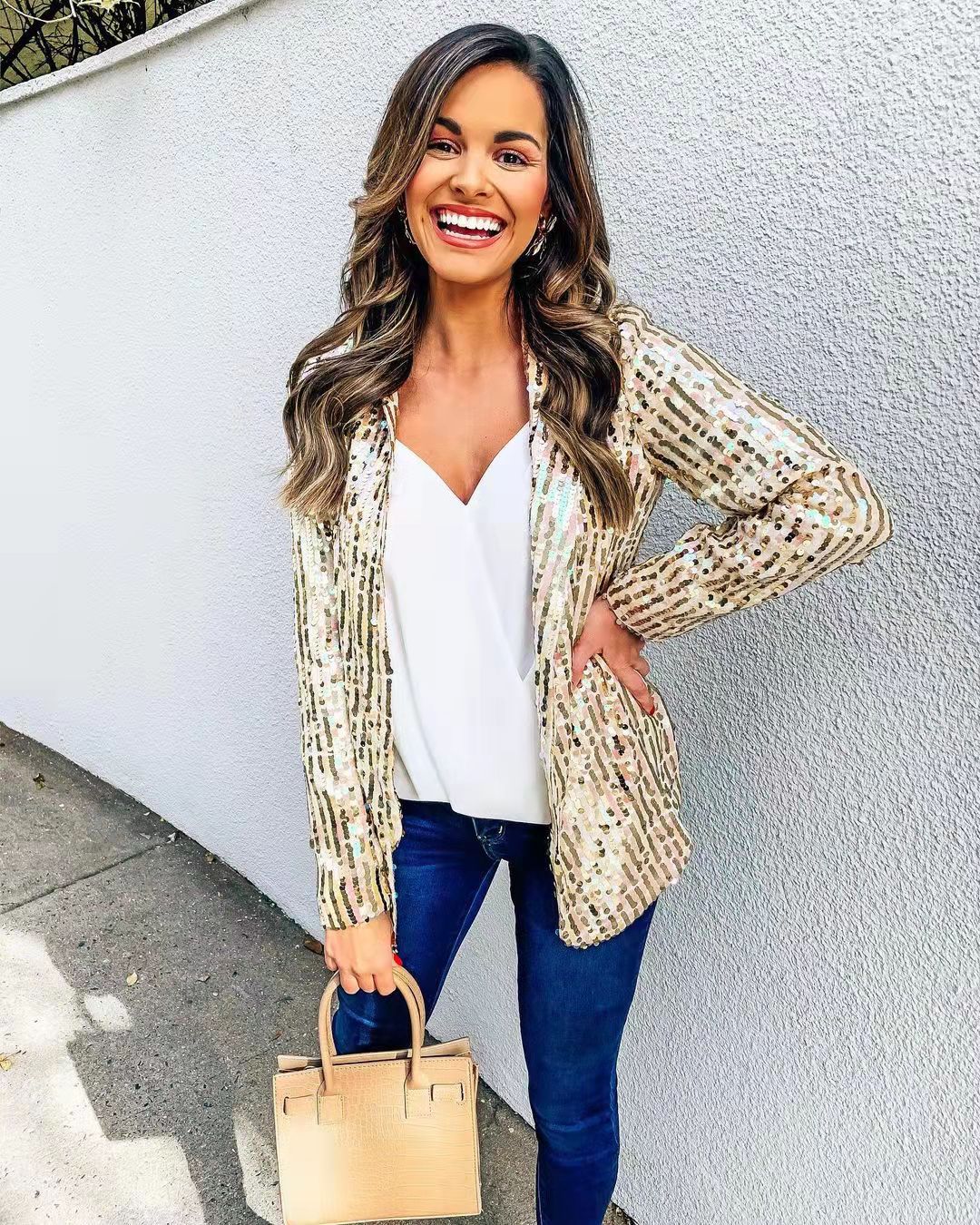 Fashionable Sequin Lapel Casual Blazer Jacket for Women