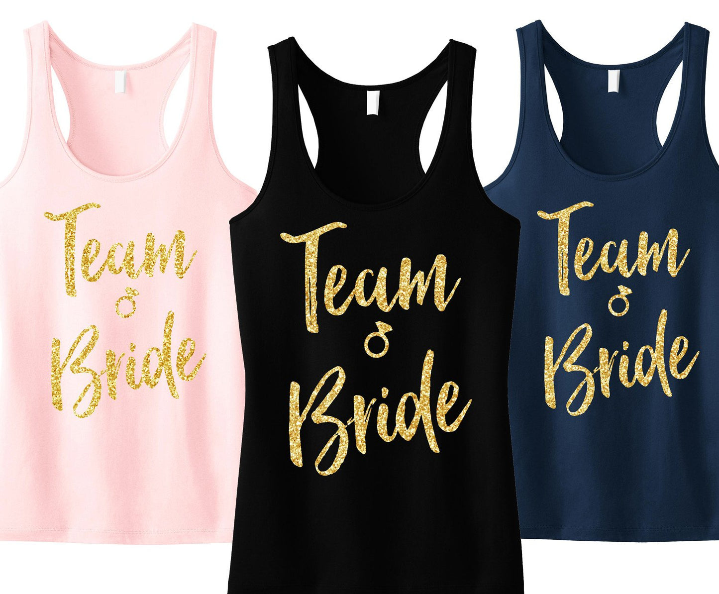 Team Bride Script Tank Top with Gold Glitter -