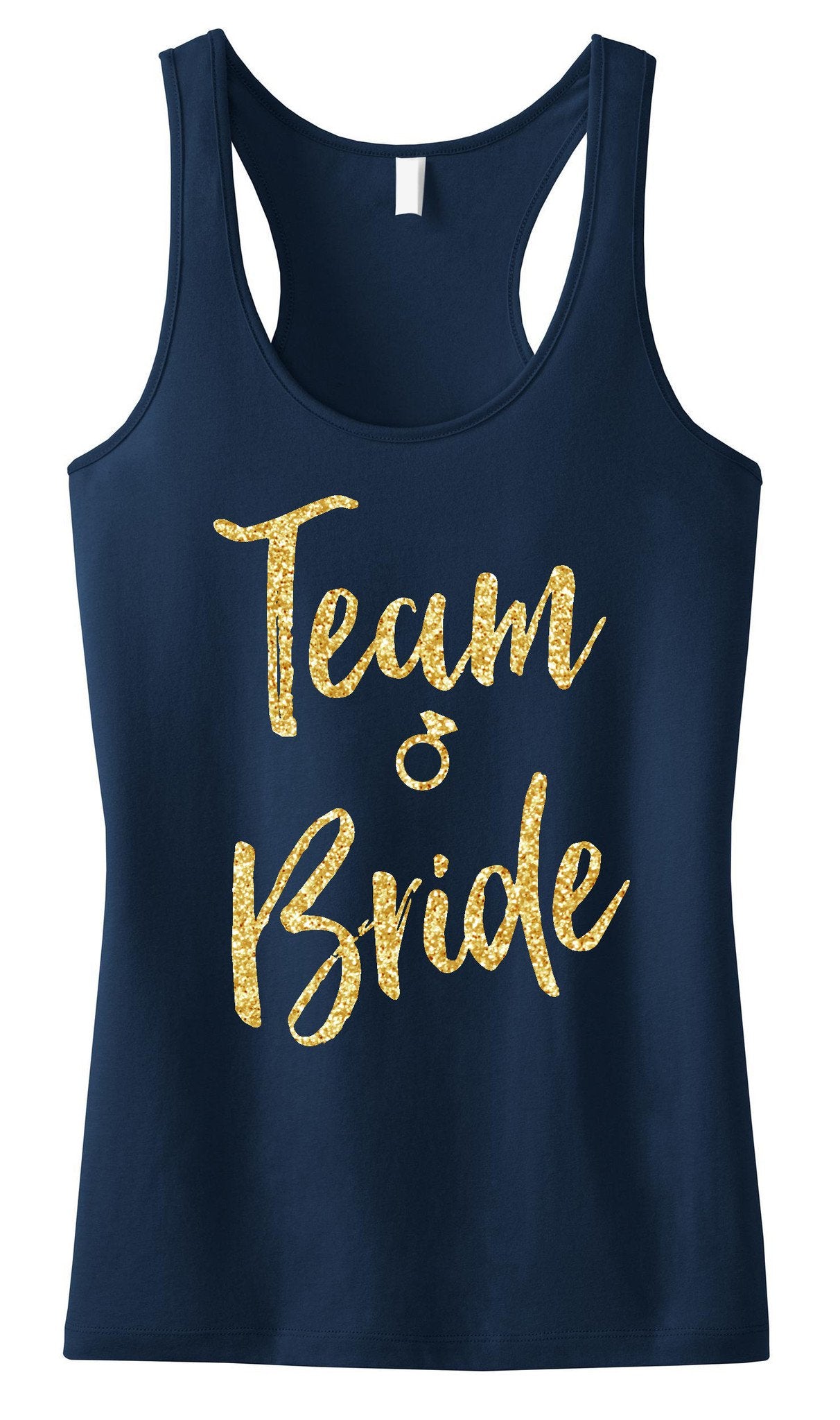 Team Bride Script Tank Top with Gold Glitter -