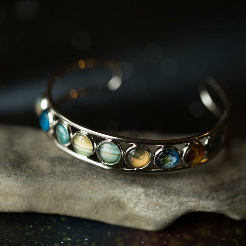 Solar System Silver Bangle Bracelet