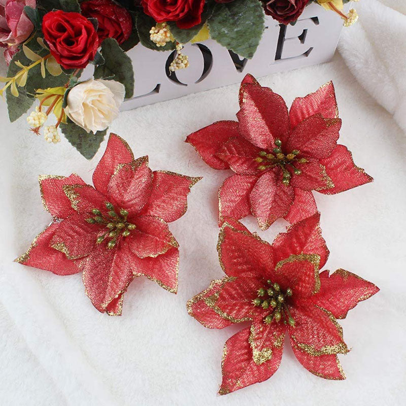 10pcs Artificial Flowers Christmas Decoration Red