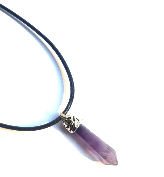 Crystal Point Pendant Necklace - Amethyst