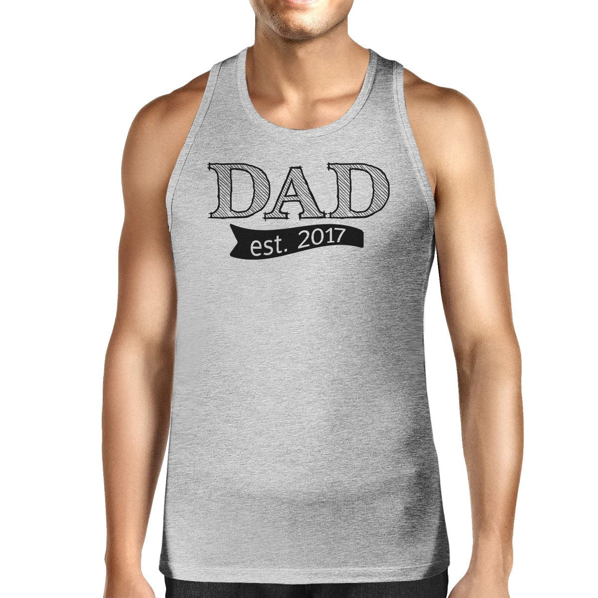 Dad Est 2017 Mens Grey Cotton Tanks Fathers Day