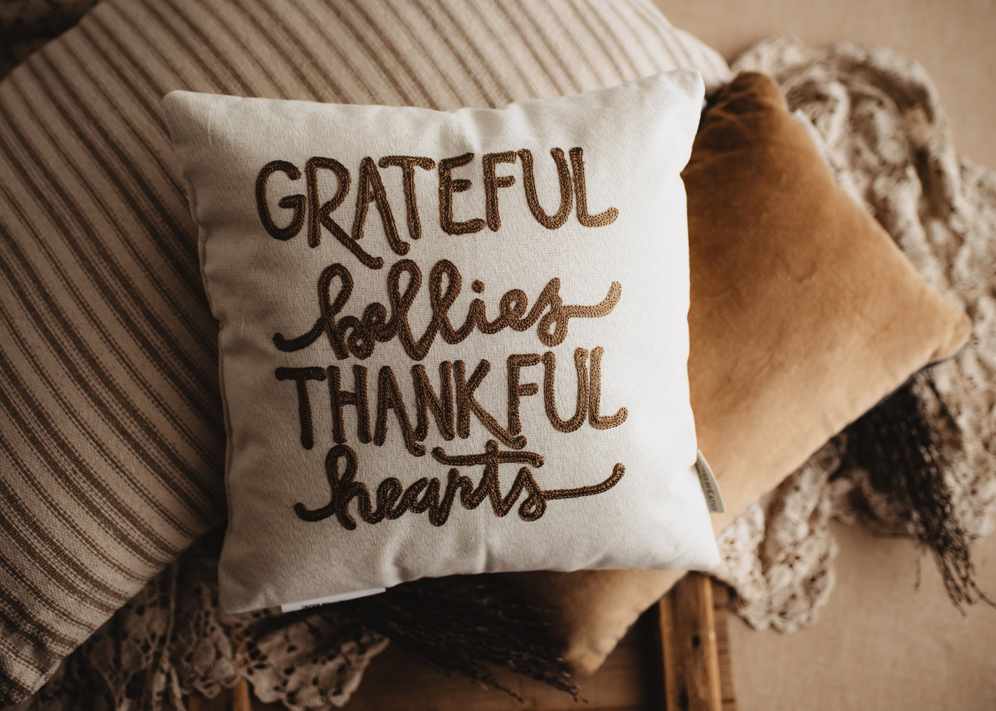 Grateful Bellies Thankful Hearts Pillow | Throw Pillow Thanksgiving