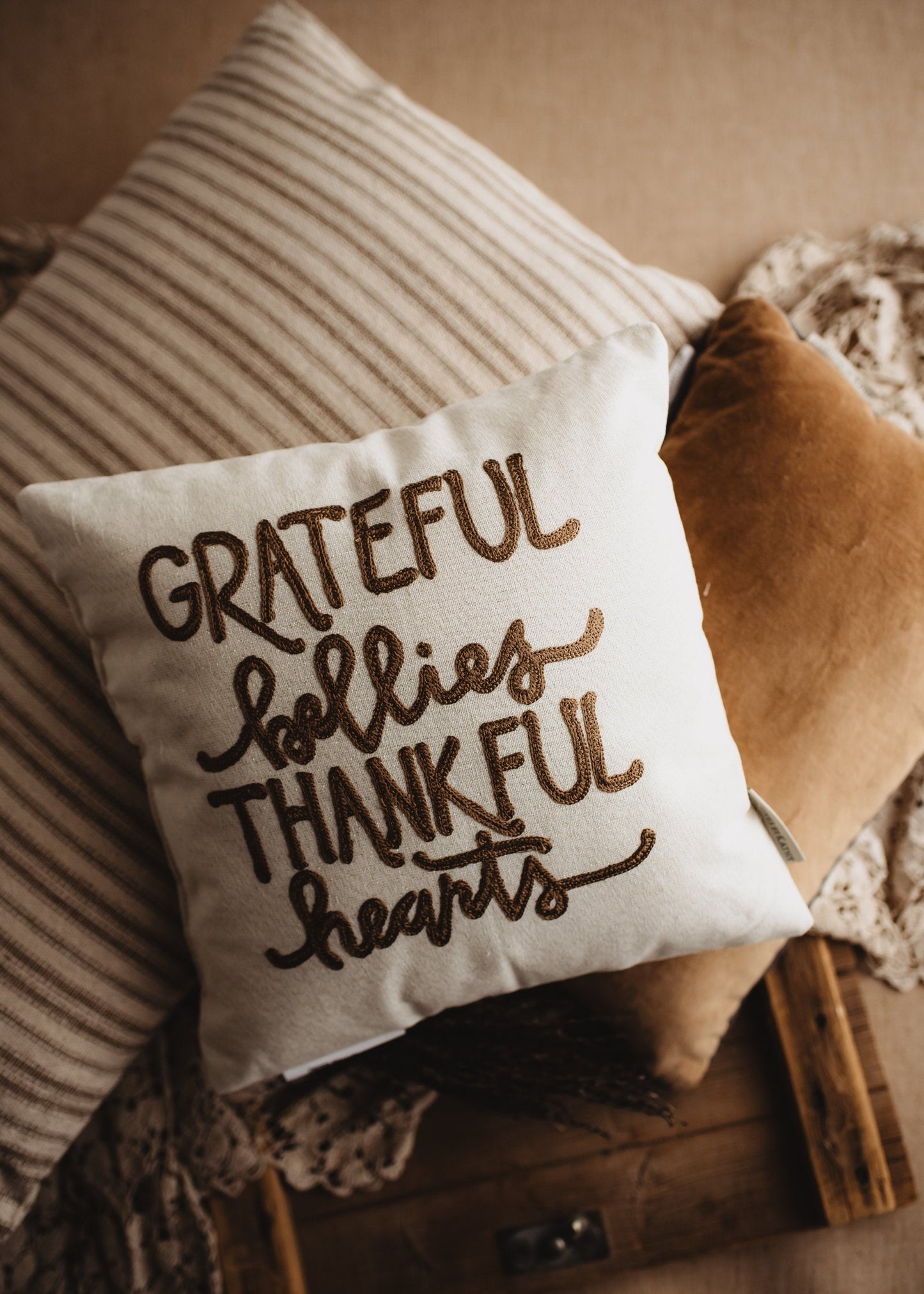 Grateful Bellies Thankful Hearts Pillow | Throw Pillow Thanksgiving