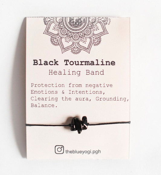 Raw Black Tourmaline Gemstone Healing Band with the affirmation -