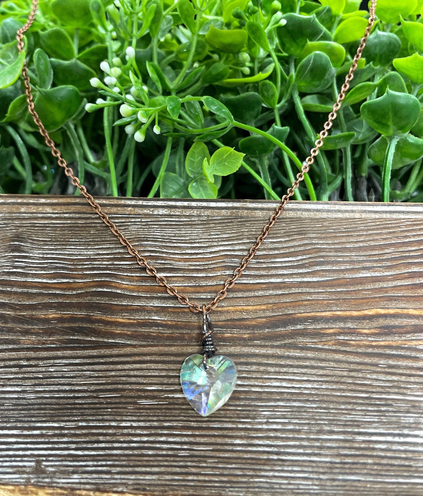 Wire Wrapped Faceted Glass Heart Crystal Pendant