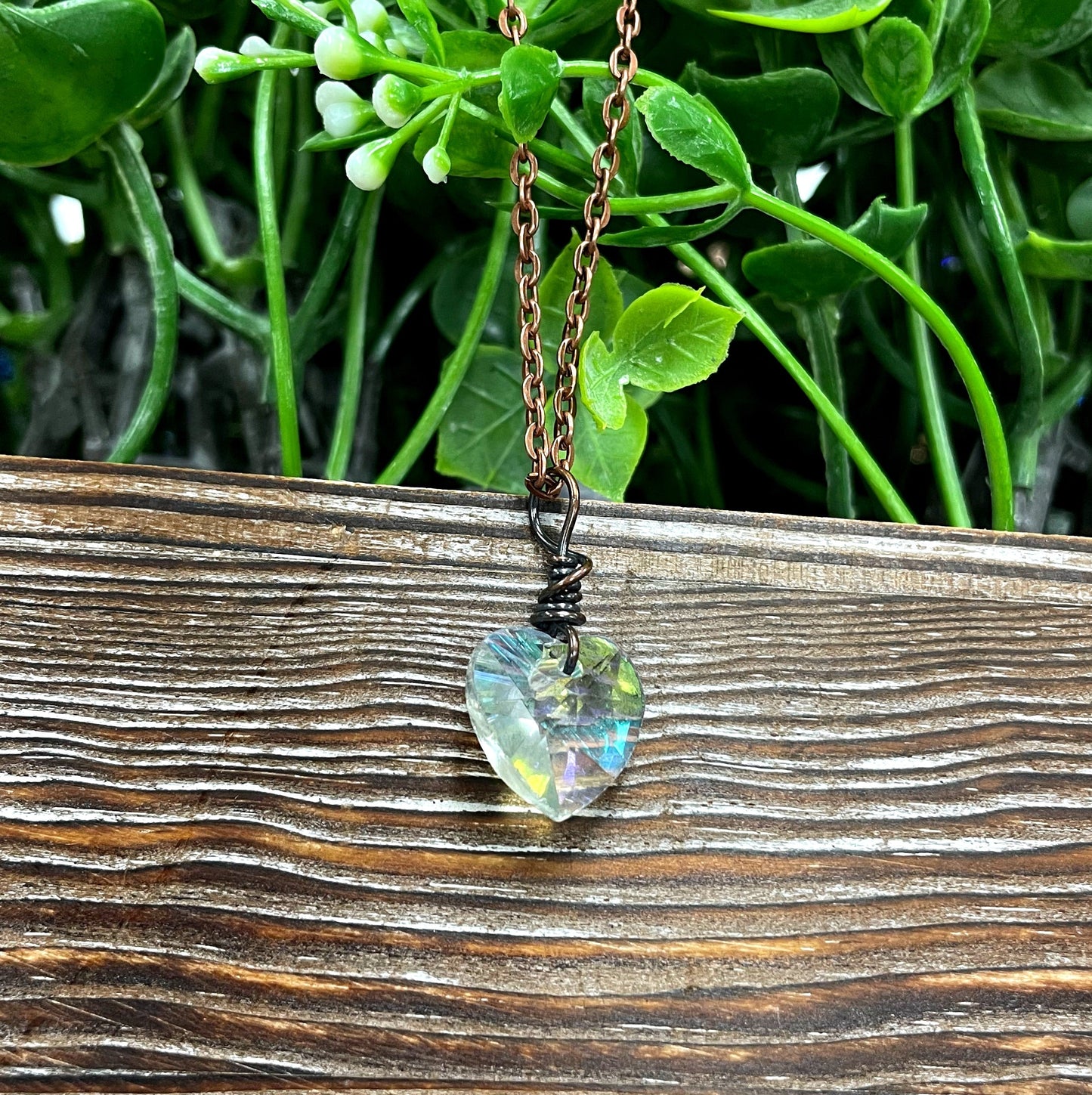 Wire Wrapped Faceted Glass Heart Crystal Pendant